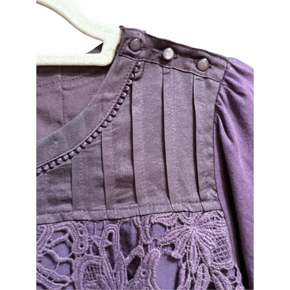 TINY by Anthropologie‎ Violet Lace Mixed Media Blouse Sz S